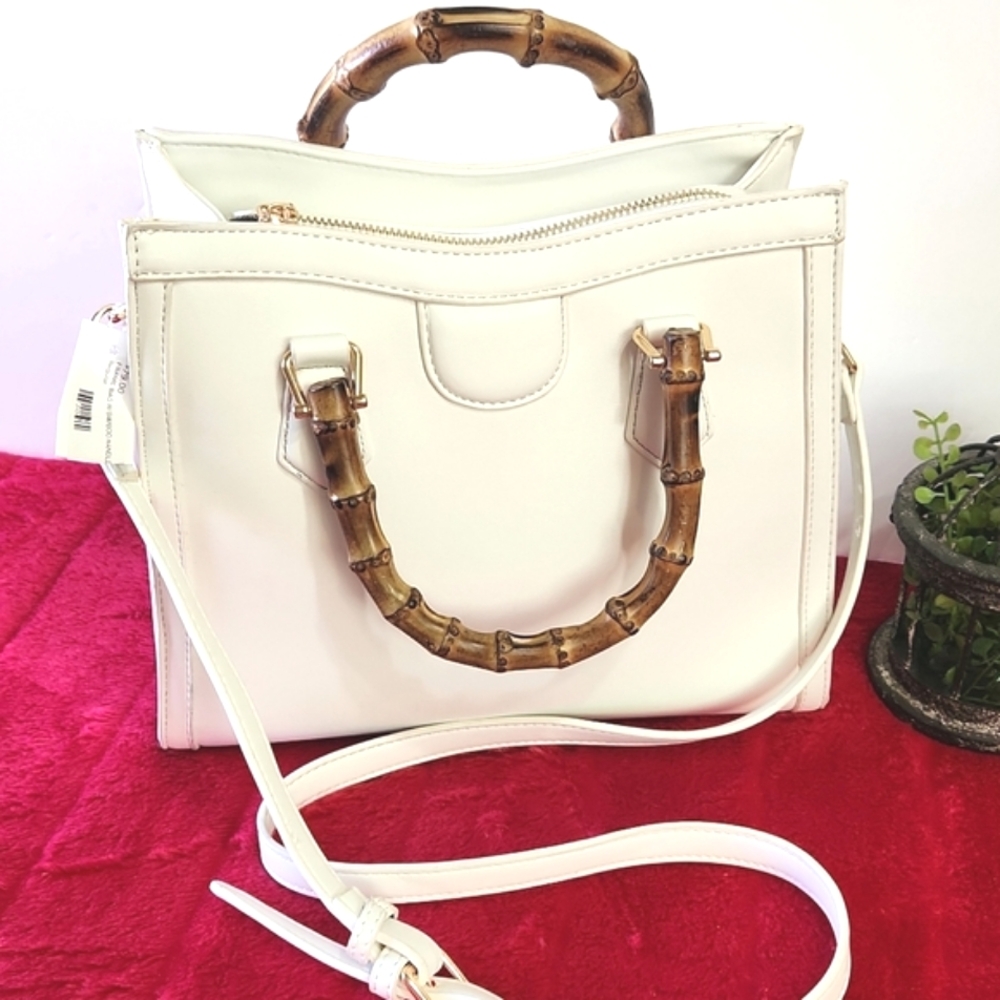 Eden White Crossbody Shoulder Bag Purse Bamboo Handles - Picture 5 of 16